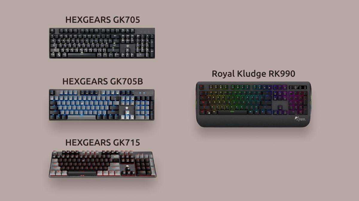 Коллаж из изображений недорогих полноформатных клавиатур.