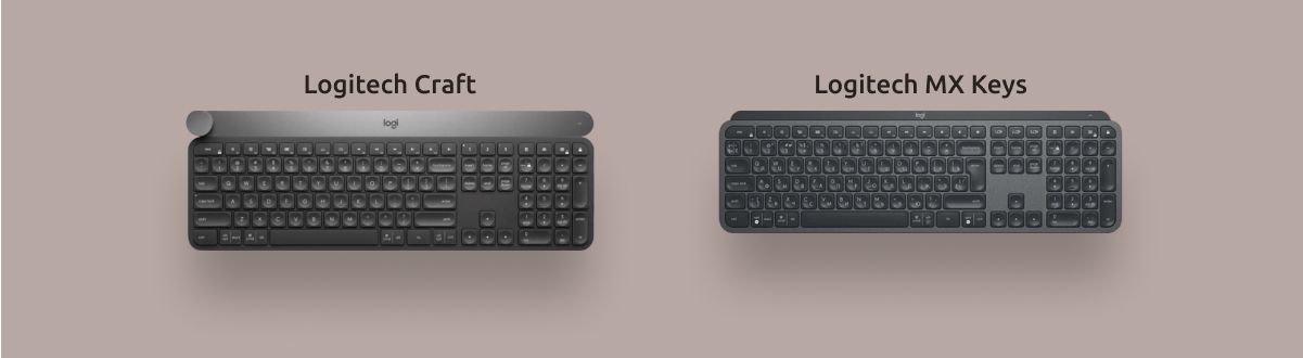 Изображения клавиатур Logitech Craft и Logitech MX Keys.