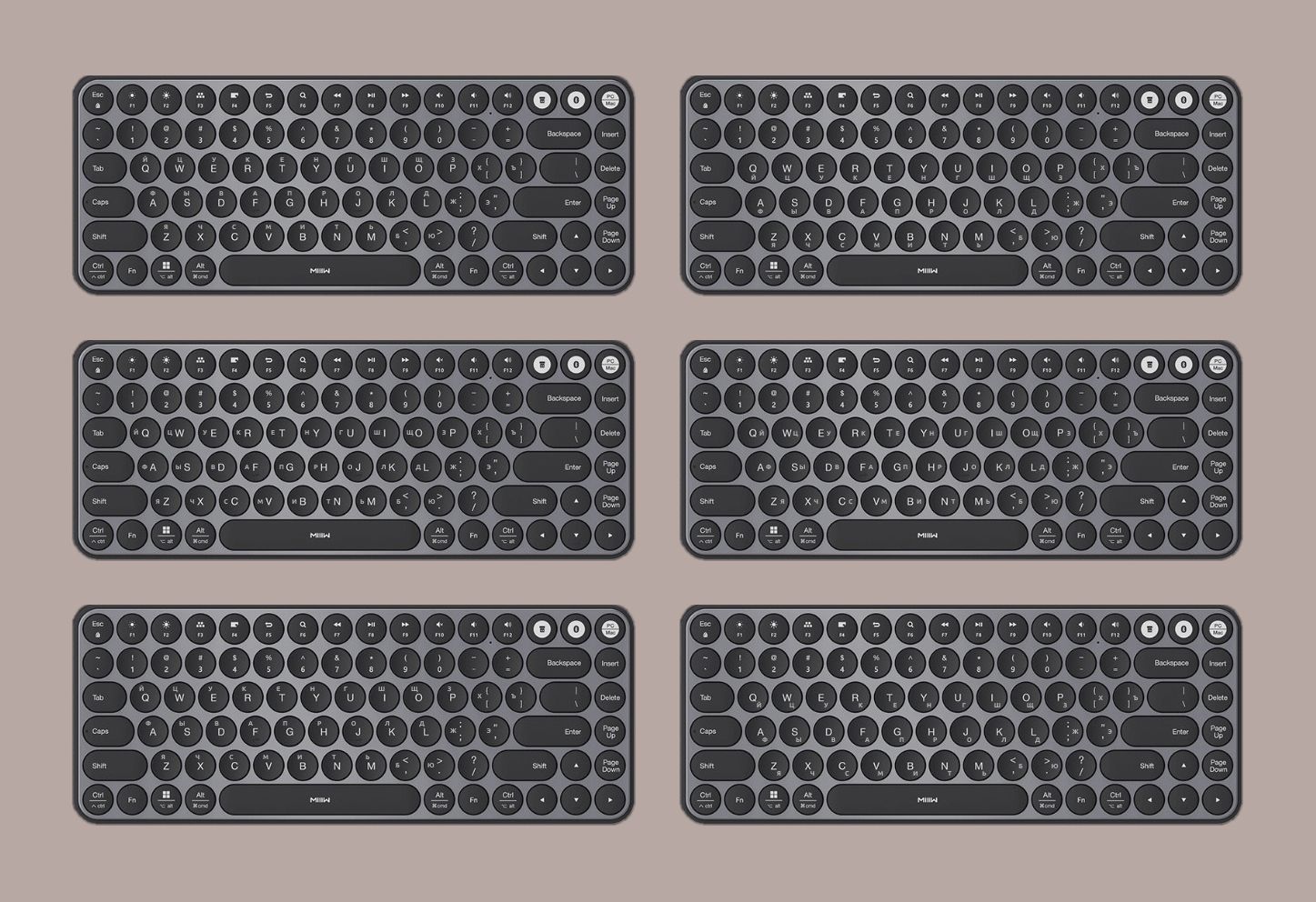 Варианты расположения кириллицы рядом с латиницей на круглых клавишах