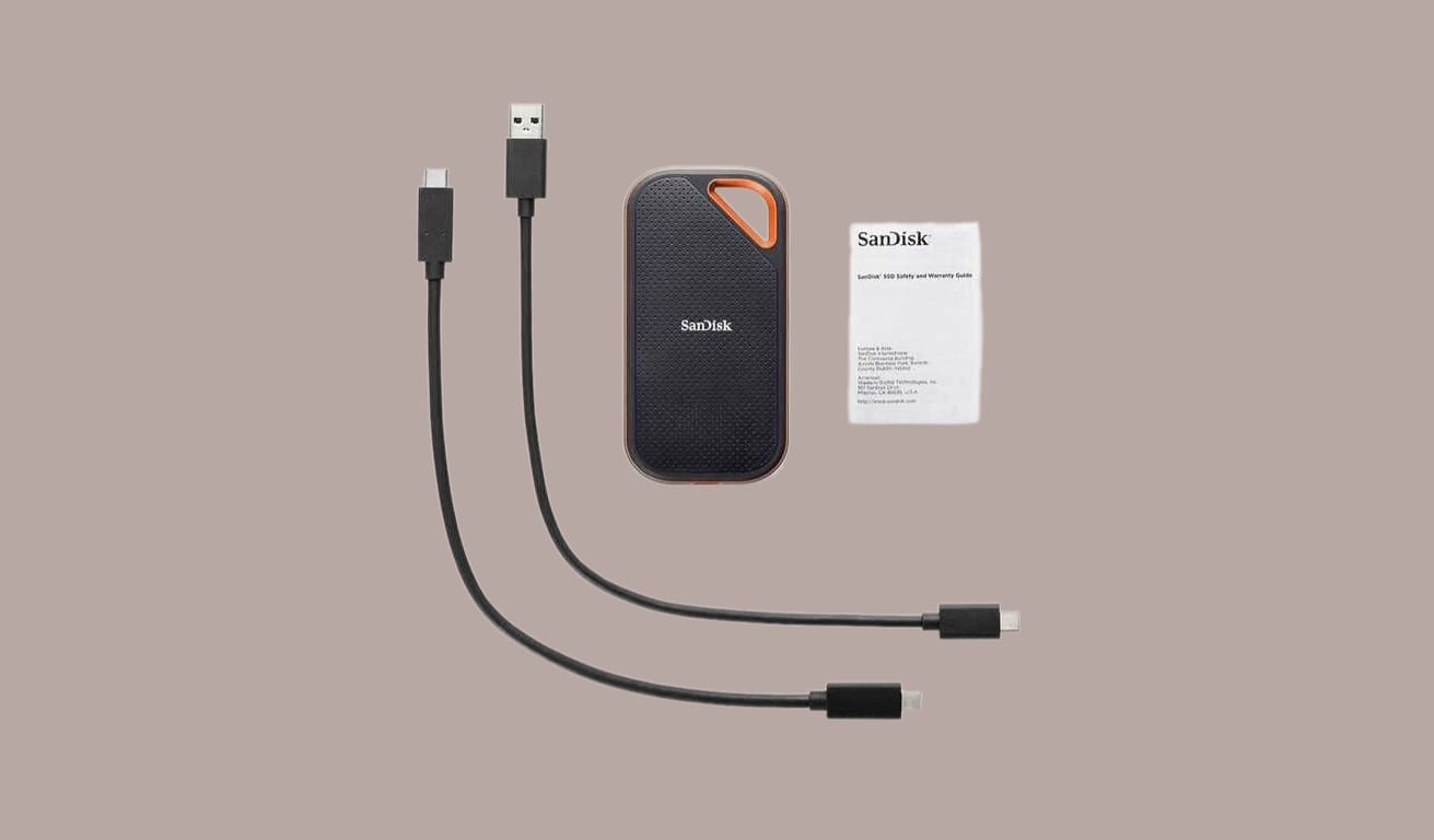 Изображение комплектности внешнего портативного твердотельного диска SanDisk Extreme Pro Portable V2.