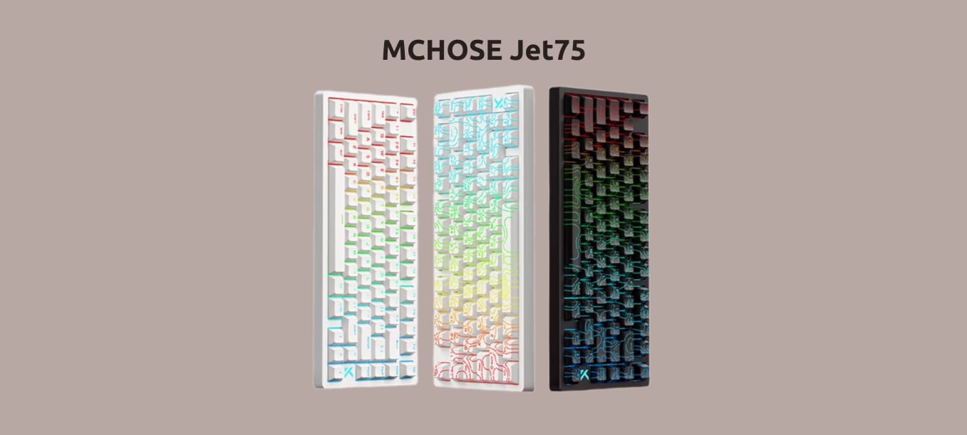 Изображение в тремя расположенными вертикально клавиатурами MCHOSE Jet75.