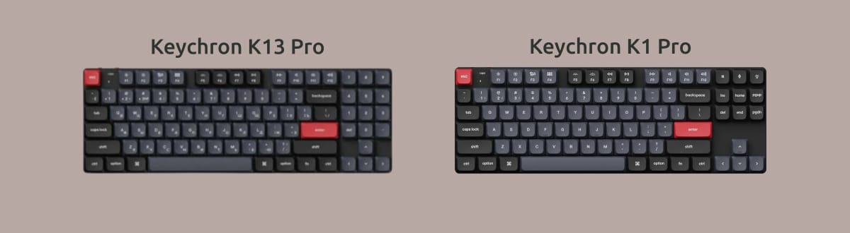 Keychron K1 Pro и Keychron K13 Pro на монохромном фоне.