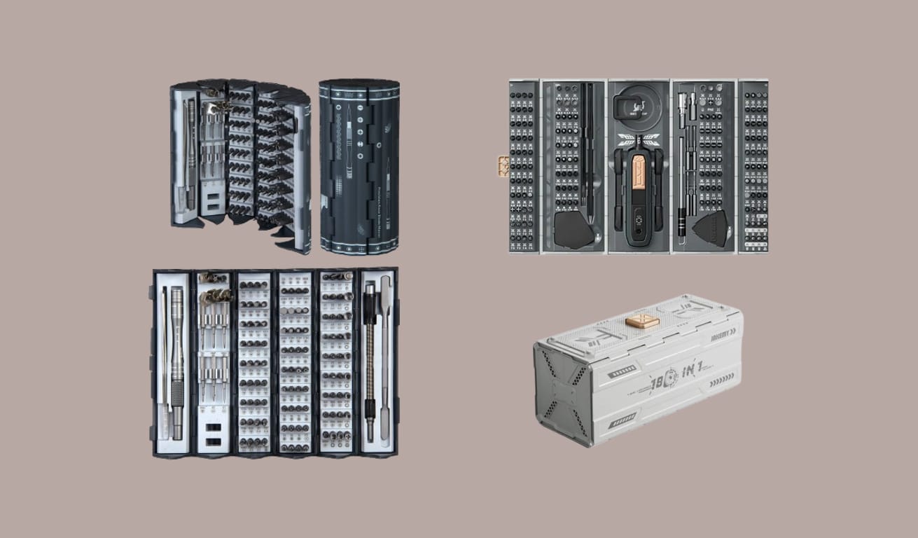 Коллаж из двух наборов для точных работ ISA T-128 и Jakemy JM-8192.