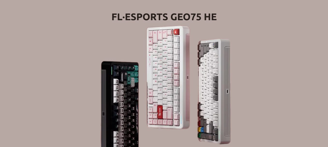 Три FL·ESPORTS GEO75 HE в разных цветовых решениях.