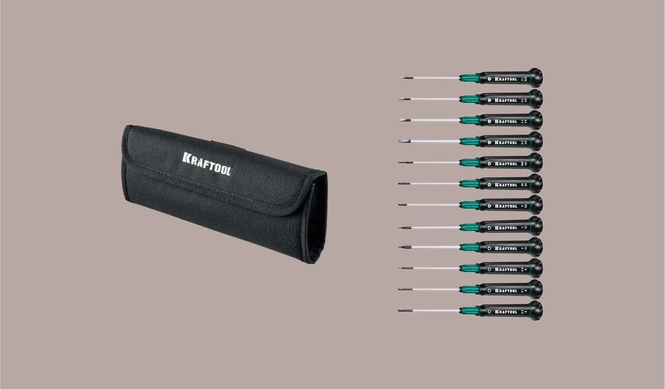 Изображение набора стержневых отвёрток для точных работ KRAFTOOL Precision 12.