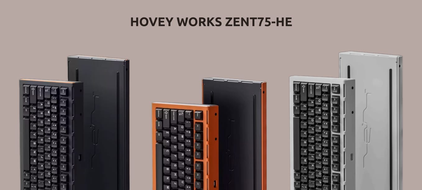 HOVEY WORKS ZENT75-HE в тёмно-сером, белом и оранжевом цветах корпуса.
