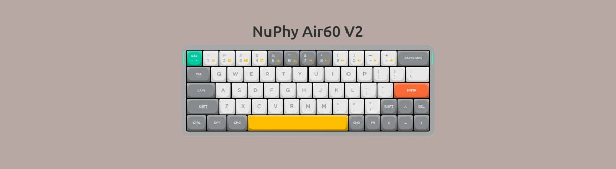 NuPhy Air60 V2 на светло-коричневом фоне.