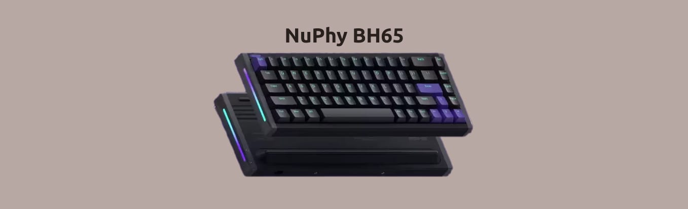 Изображение клавиатуры NuPhy BH65 на одноцветном светло-коричневом фоне.