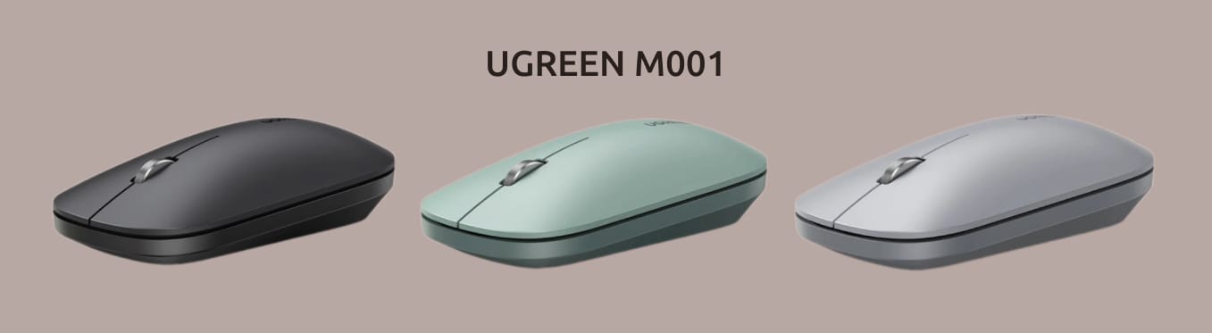 Три варианта цвета UGREEN M001 — чёрный, светло-изумрудный и серый.