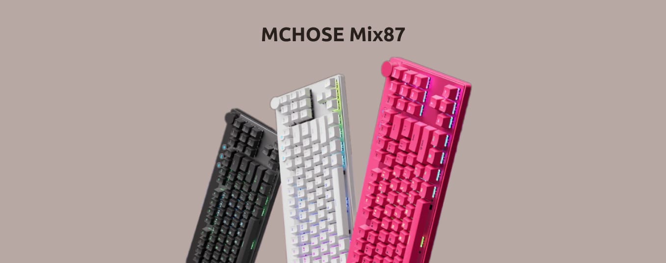 MCHOSE Mix87 в трёх цветовых вариантах — чёрном, белом и тёмно-розовом.