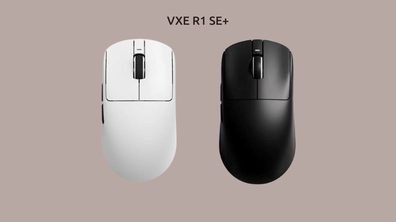 VXE R1 SE+ с белым и чёрным корпусом на однотонном фоне.