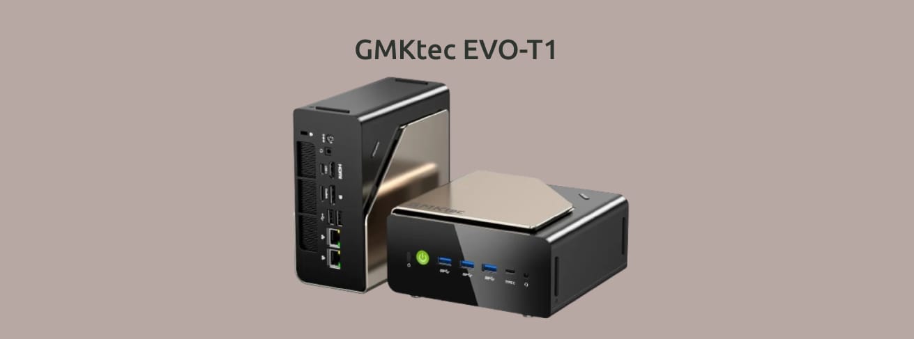 GMKtec EVO-T1 на монохромном фоне.