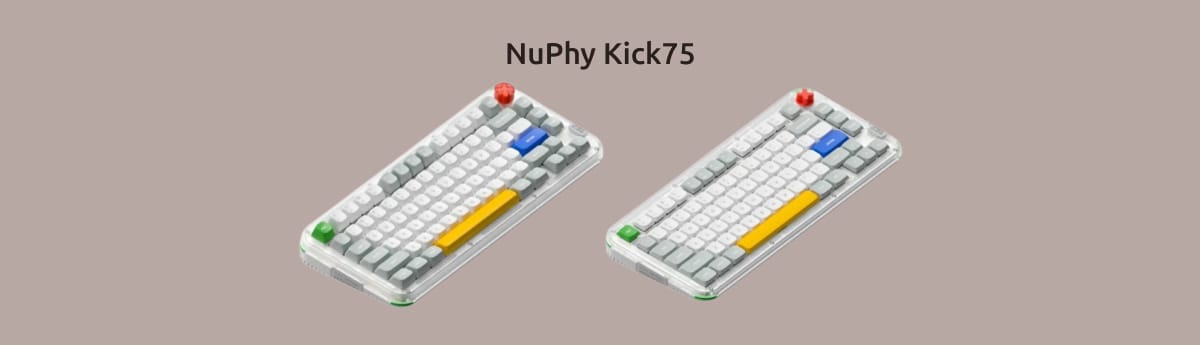 NuPhy Kick75 на монотонном светло-коричневом фоне.