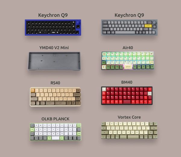 Коллаж из 40% кастомных клавиатур 