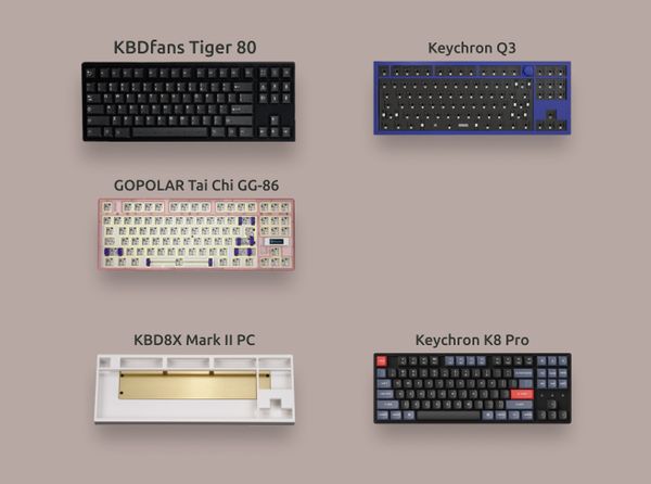 Коллаж из кастомных механических TKL-клавиатур